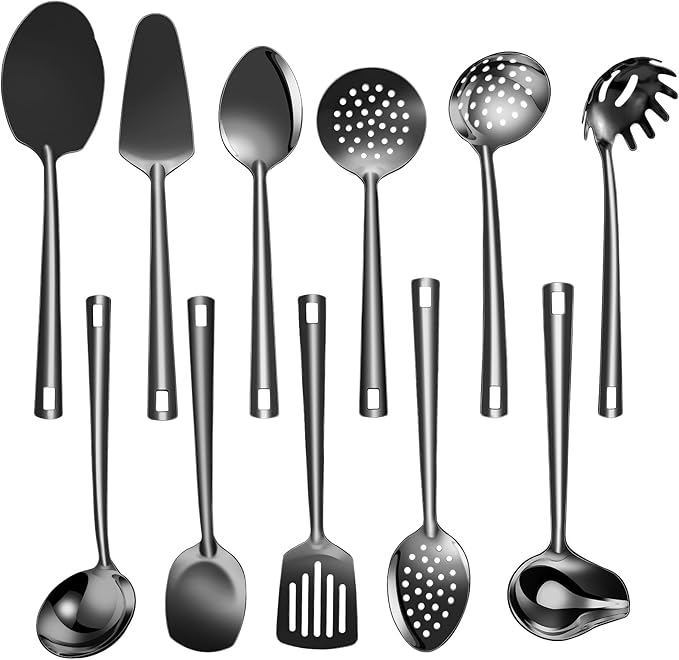 Lazycorner Cooking Utensil Set 11 Pcs Stainless Steel Kitchen Utensils Set Wok by Lazycorner