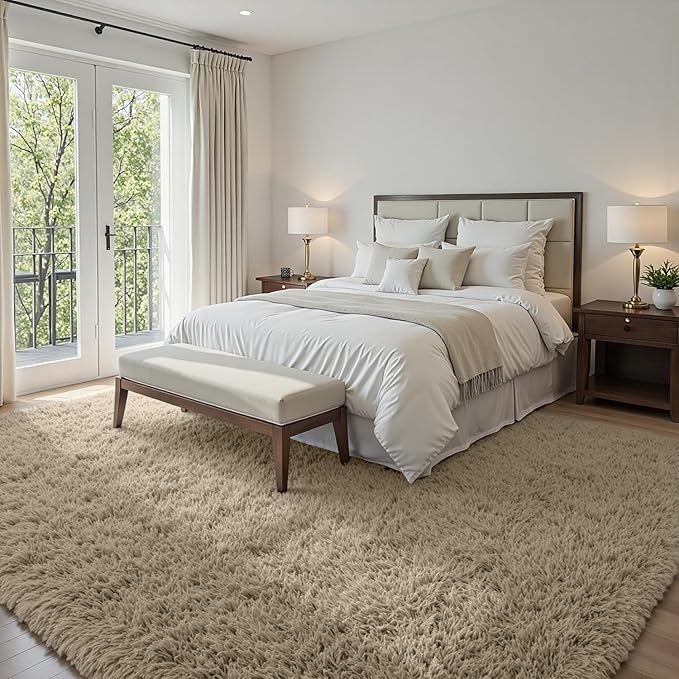 5x7 Area Rugs for Living Room: Soft Fluffy Shag Gray Camel Rugs for Bedroom - Image 2