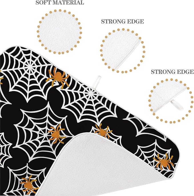 Halloween Dish Drying Mat 18x24 Inch Black Orange Golden Spider Webs Drying Mat - Image 3