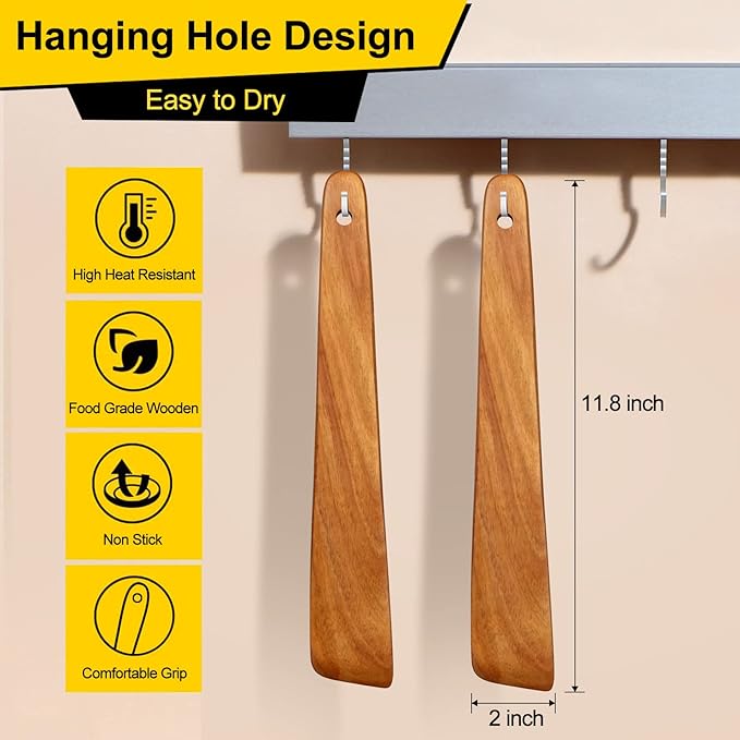 2 Pcs Teak Wood Spatula Set Non Toxic Cooking Utensils Spurtle Kitchen Tools - Image 4