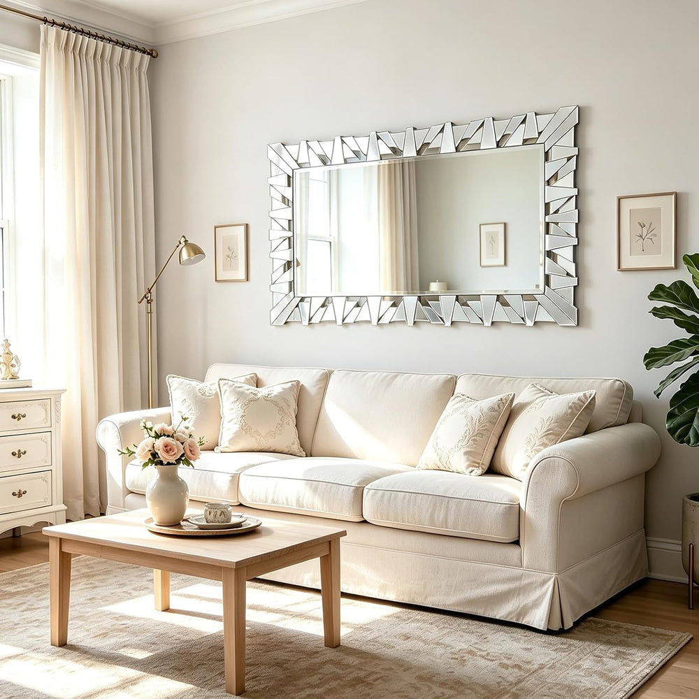 40" x 28" Large Wall Mirror with Glass Frame for Living Room