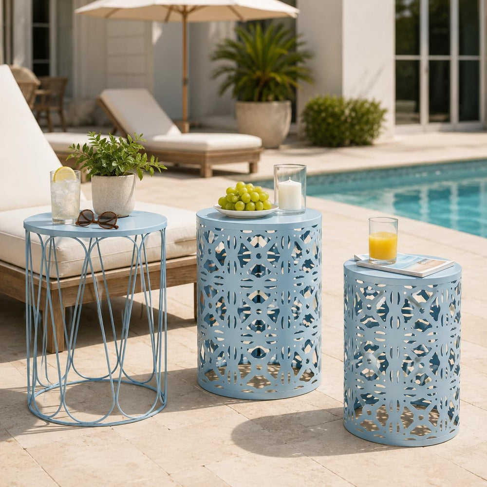 Y&M Outdoor Side Tables Set of 3, Metal Stacking Patio Side Tables for Ou...