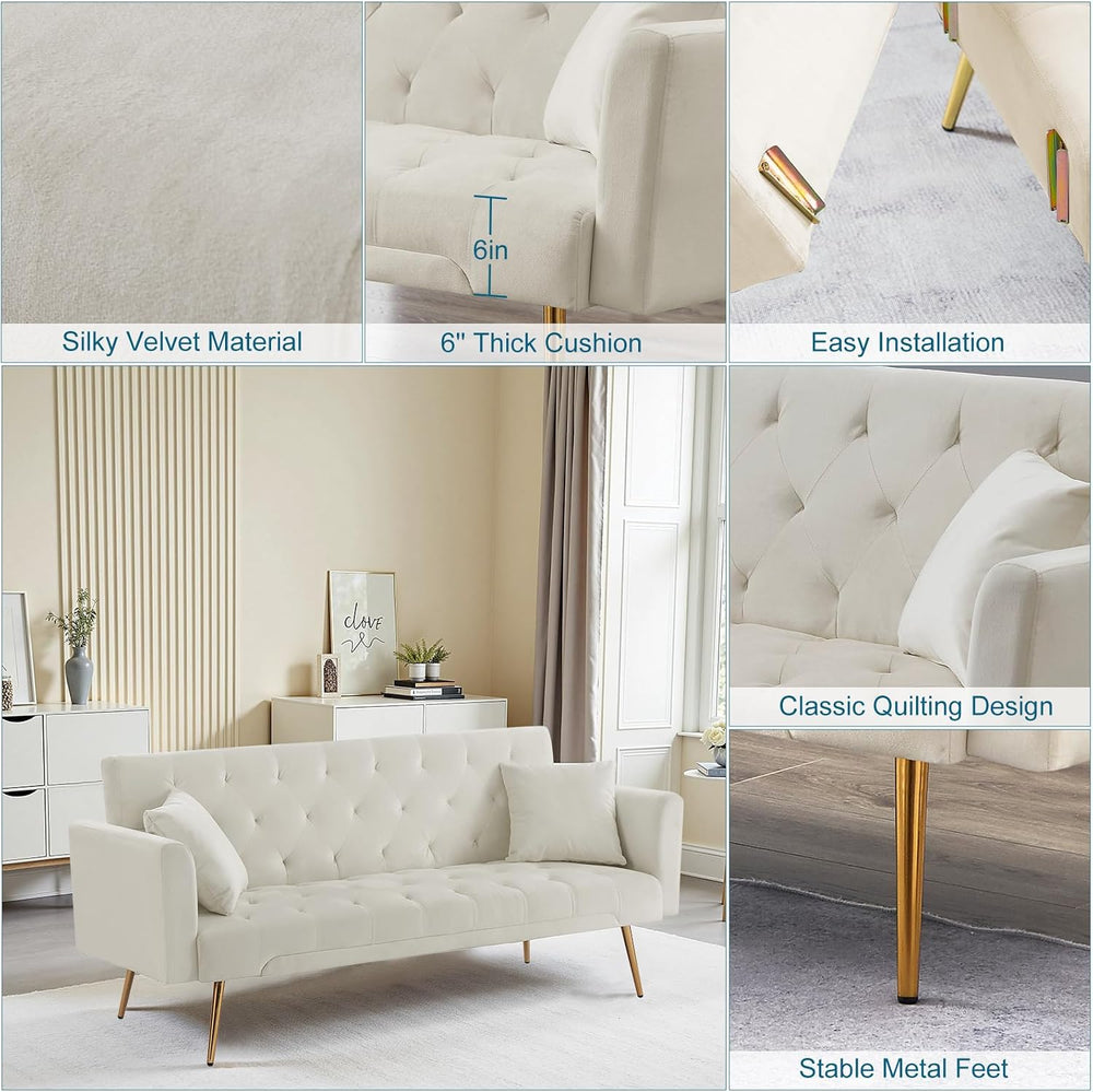 71.65'' Convertible Sofa Bed Modern Futon Set, Velvet Foldable Reclin...