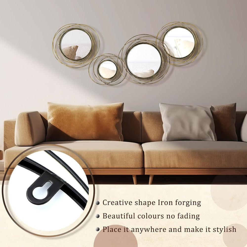 Hicarer 4 Pcs Decorative Wall Mirror Round Modern Circle Mounted Mirror Metal...