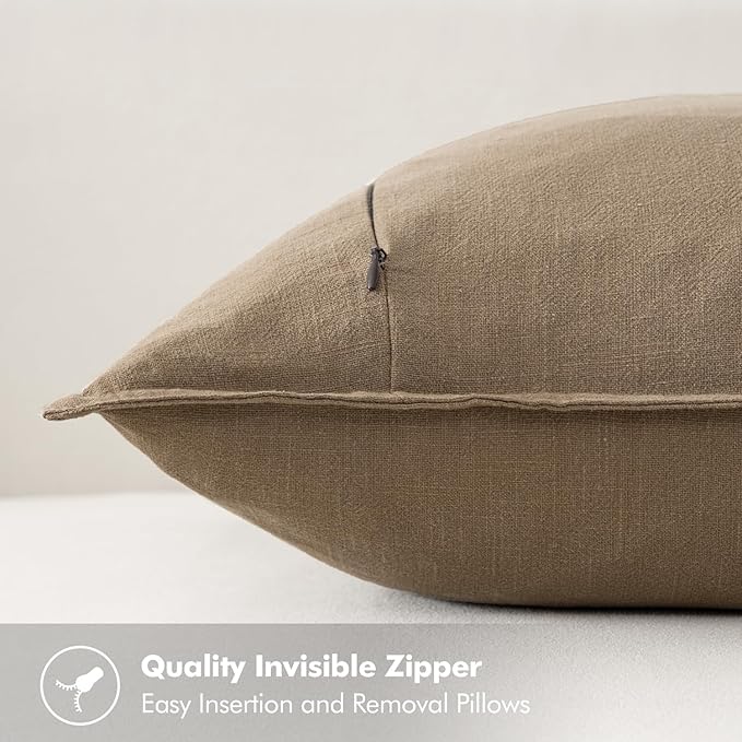 MIULEE Decorative Linen Pillow Covers 16x16 Inch Khaki Boho Farmhouse Neutral - Image 3
