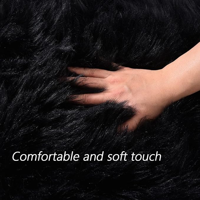 Latepis 2x8 Runner Black Faux Sheepskin Fur Rug Washable Shag Fluffy Rugs - Image 4