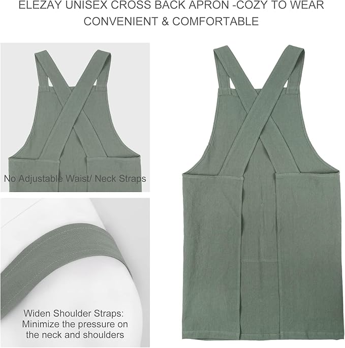 ELEZAY Aprons for Women with Pockets Plus Size Comfort Cross Back No Tie Cotton - Image 2