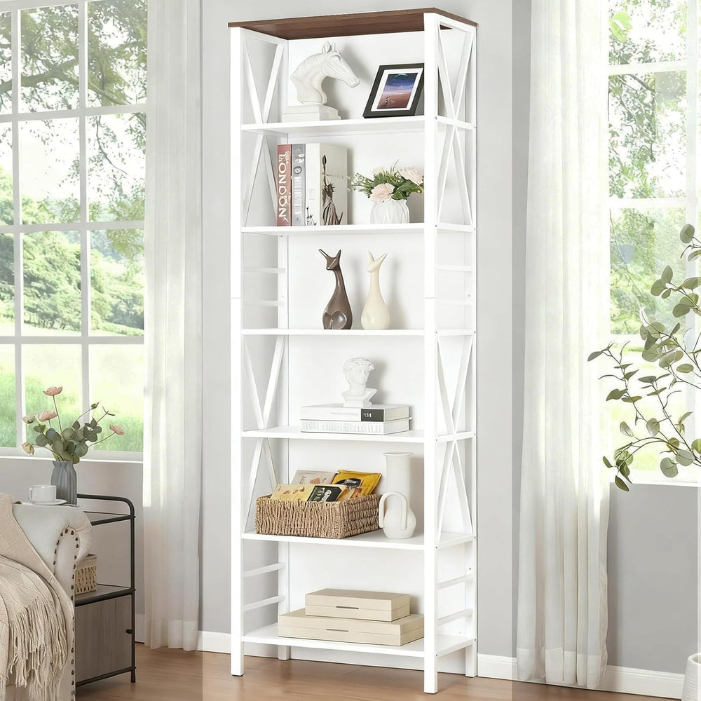 HOMISSUE Bookshelf, 7-Tier Bookshelf, Rustic Wood Metal Bookshelves and Bookc...