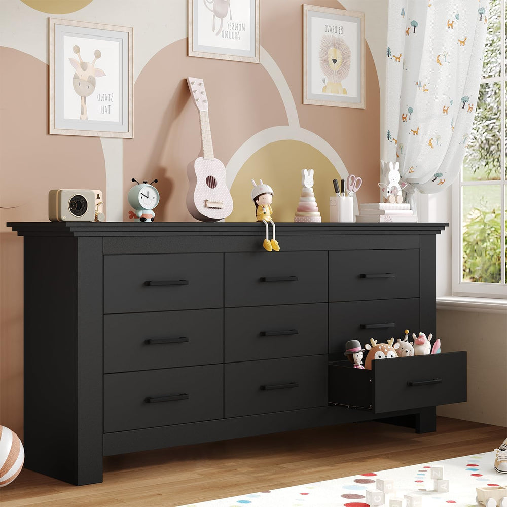 9 Drawer Dresser for Bedroom, Wood Dresser Chests of Drawers with Metal Handl...