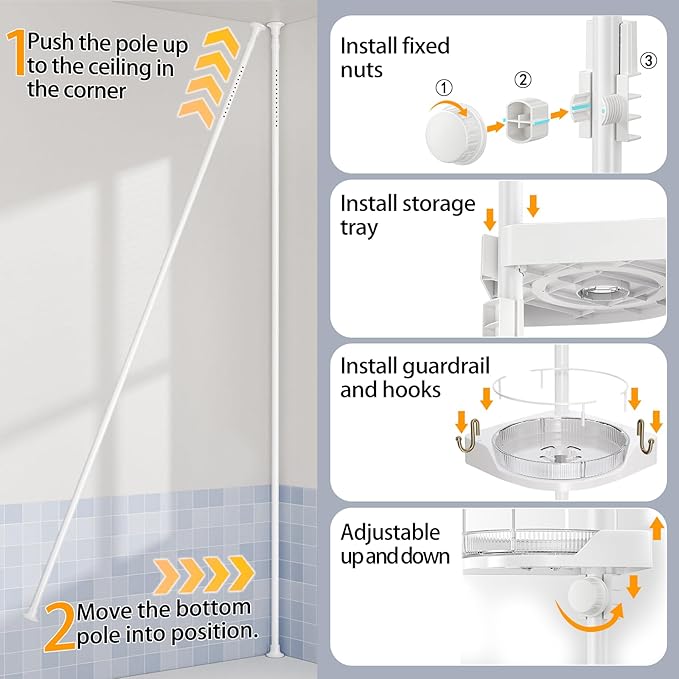 shuang qing 360° Rotating Corner Shower Caddy Tension Pole Organizer - Image 9