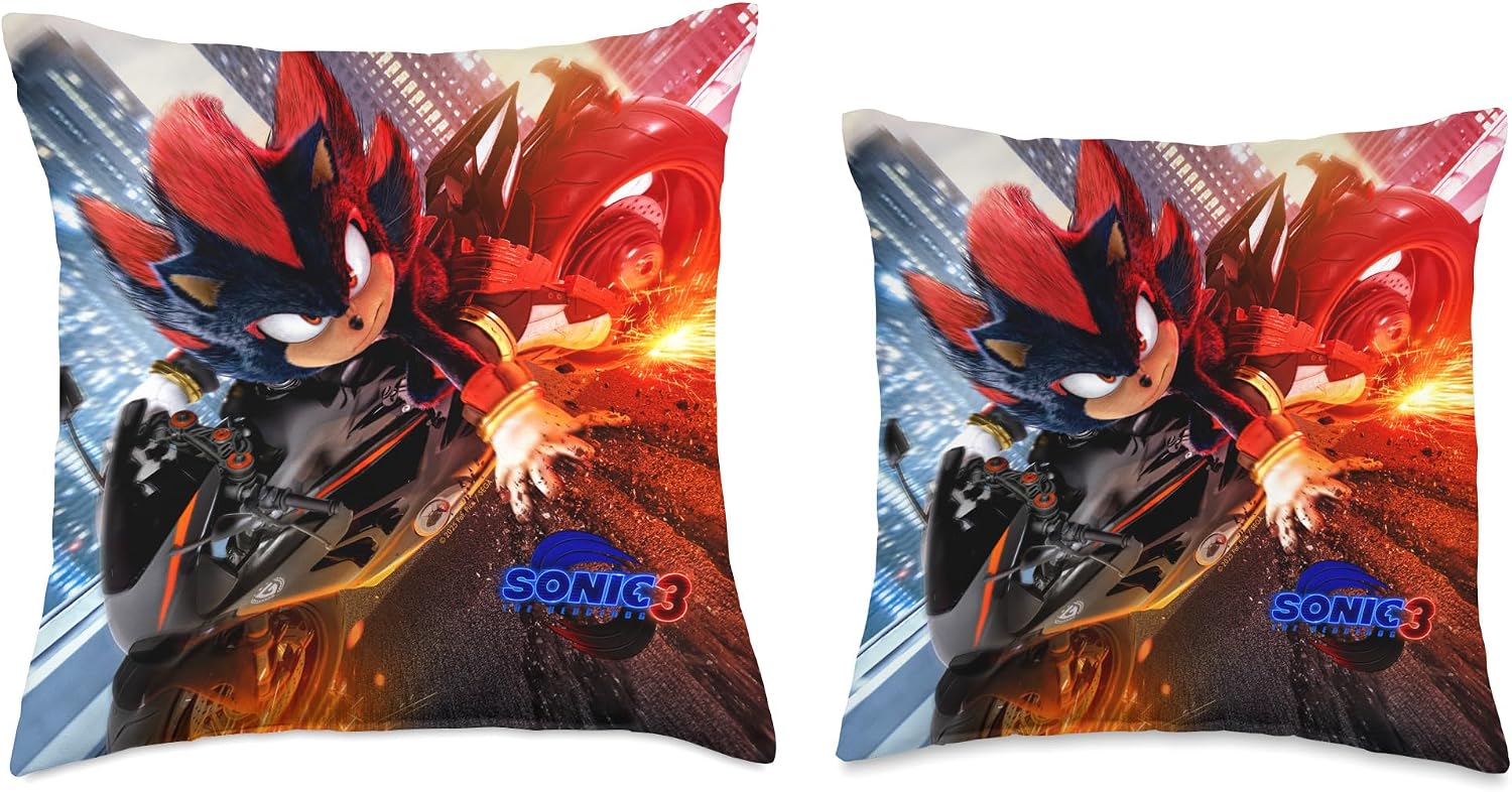 Sonic The Hedgehog 3 - Shadow Motorcycle Throw Pillow