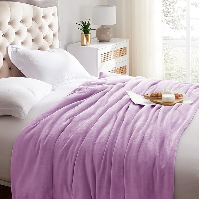 KMUSET Fleece Blanket Twin Size Lilac Lightweight Super Soft Cozy Luxury Bed - Image 2