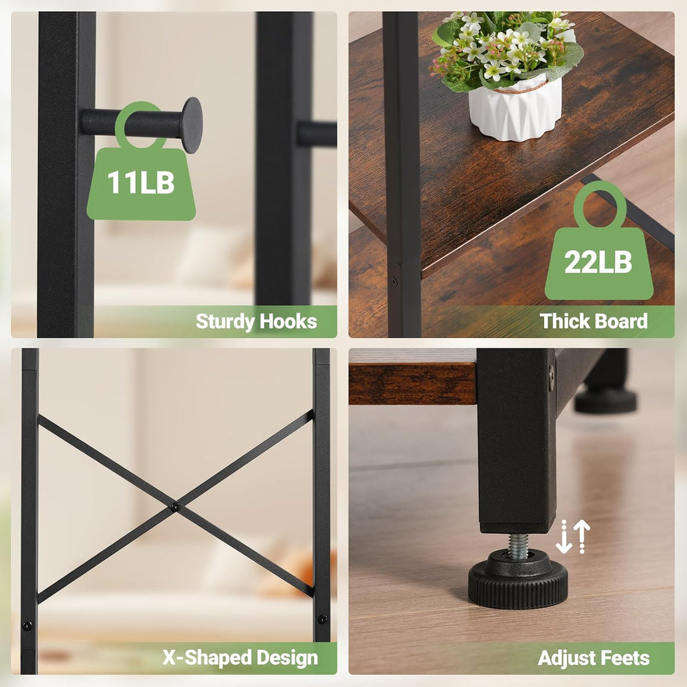 ELYKEN Coat Rack Freestanding, Hall Tree with 3 Storage Shelves and 12 Hooks,...