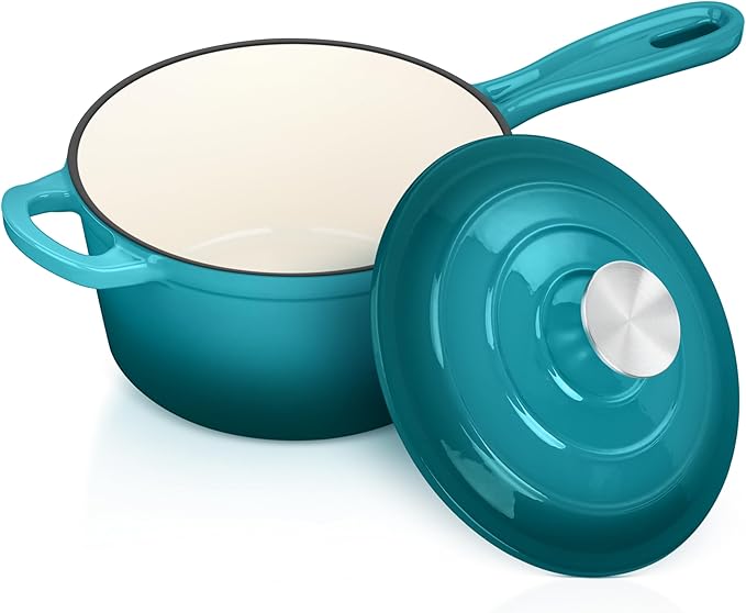 2 Quart Saucepan with Lid, Leonyo Enameled Cast Iron Sauce Pan, Cast Iron Pot by Leonyo