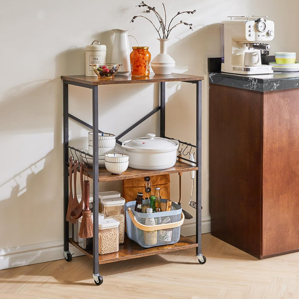 IBUYKE Kitchen Shelf Cart, 3-Tier Microwave Oven Stand, Baker’s Rack with Met...