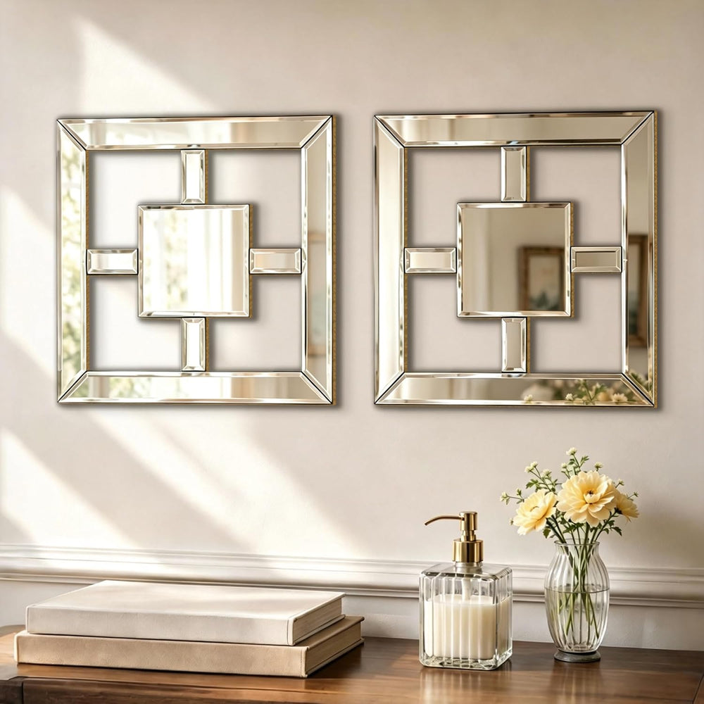 Square Decorative Wall Mirror 12 x 12 Inch, Silver Frameless Mirror Wall Deco...