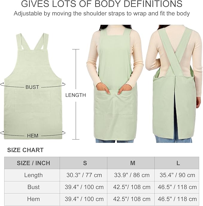ELEZAY Aprons for Women with Pockets Plus Size Comfort Cross Back No Tie Cotton - Image 5