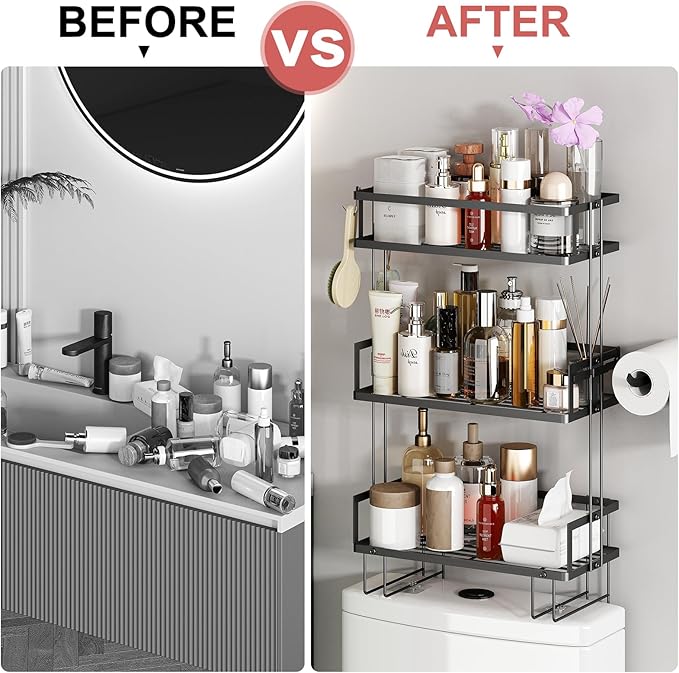 Godboat Bathroom Organizers and Storage, 3-Tier Wall Shelves, Over Toilet Rack - Image 4