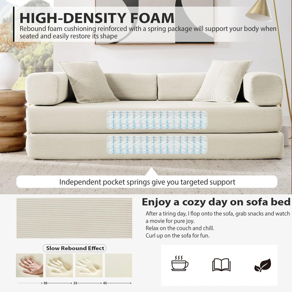 HANXIN 78'' Futon Sleeper Sofa Bed, Boneless Couch for Living Room, B...