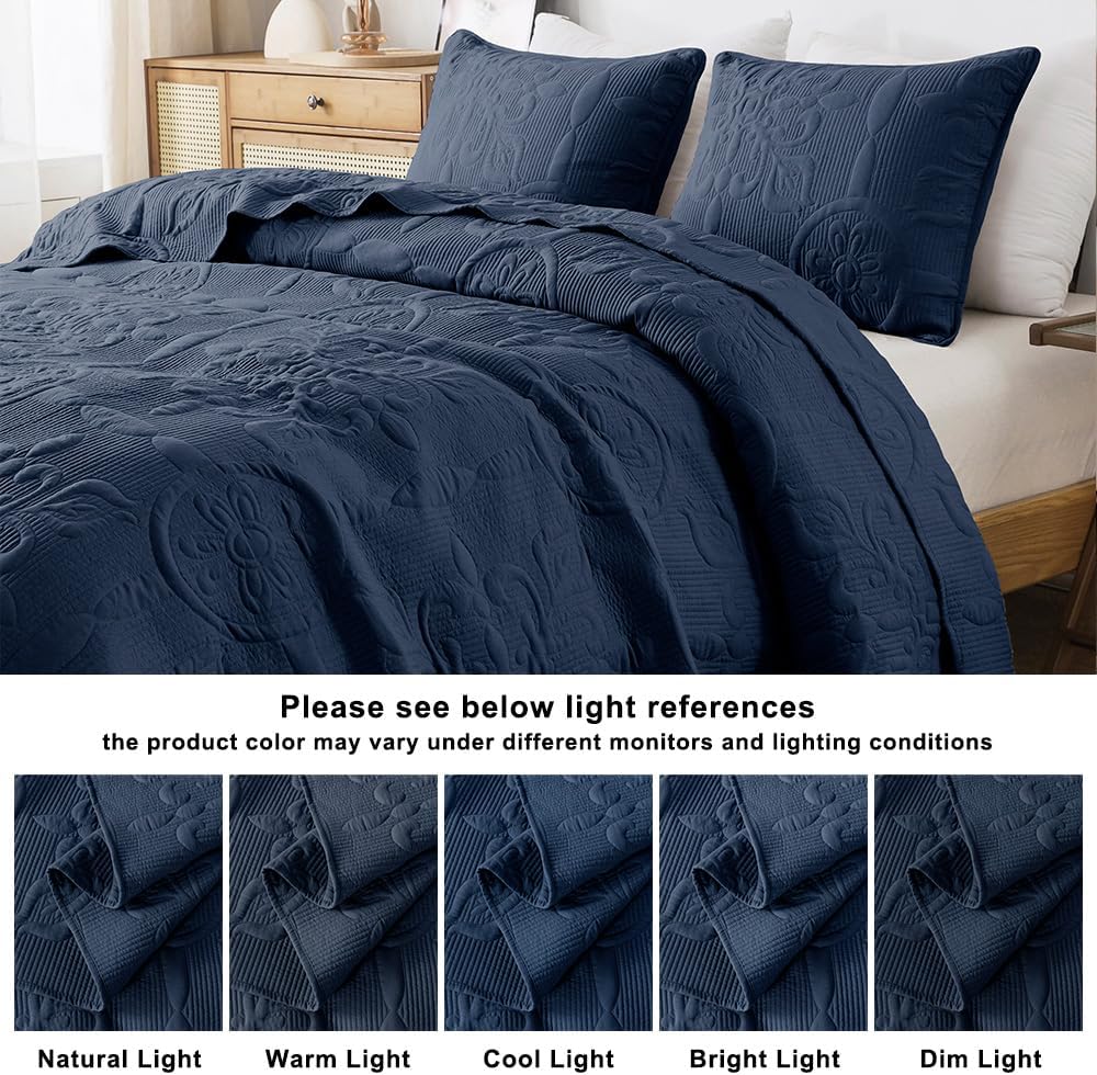 B2EVER Boho Quilt California King Size Bedding Set with Pillow Shams, Navy Bl...