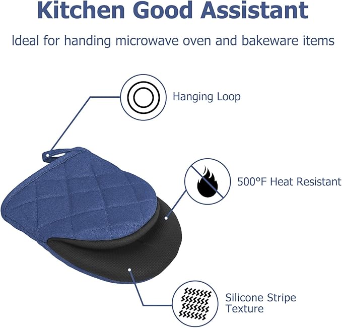 Short Oven Mitts, Heat Resistant 500°F, Silicone Grip Kitchen Gloves, Non-Slip - Image 5