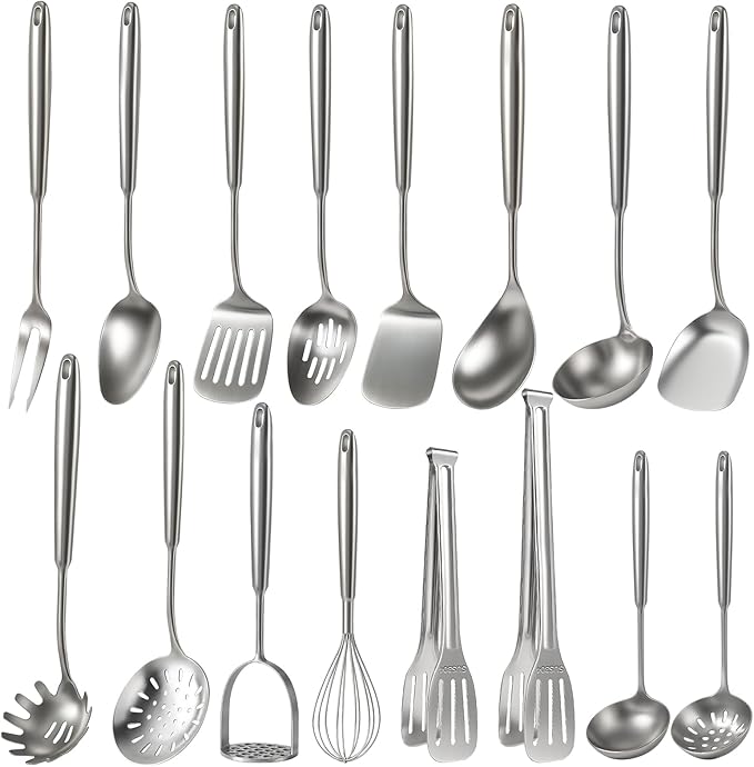 Newness 16 Pcs Cooking Utensils Set, 304 Stainless Steel Kitchen Utensils Set by NewnessFocusOnStainlessSteel