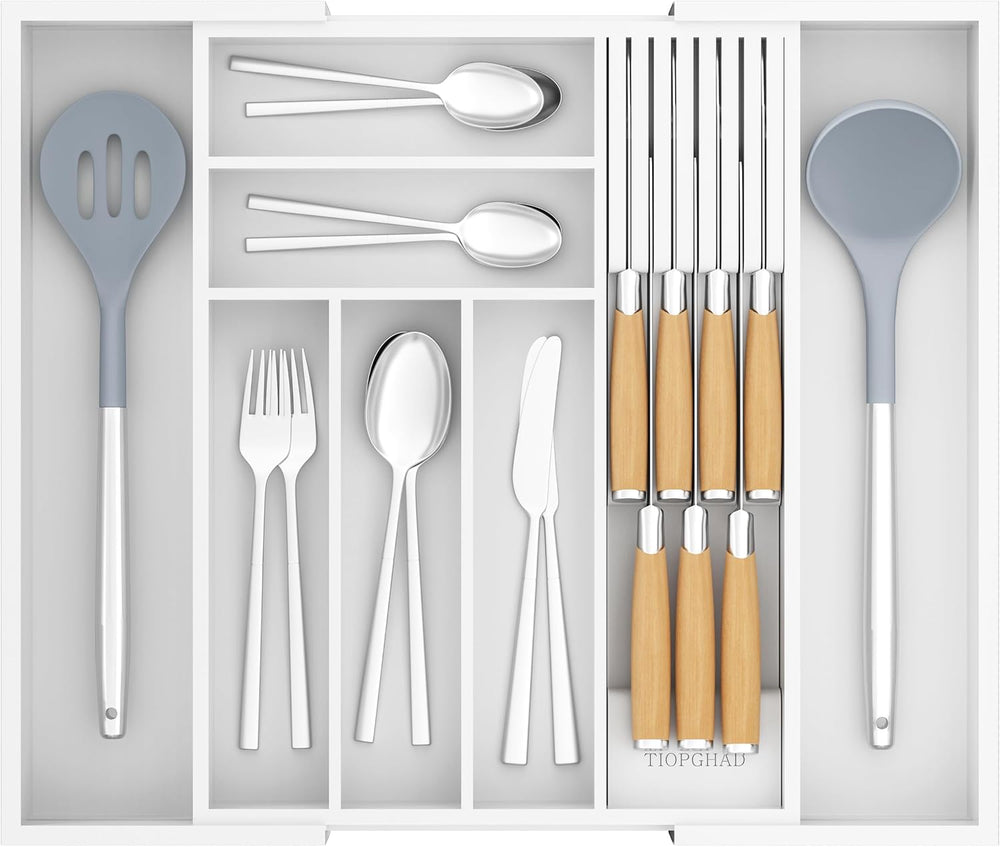TIOPGHAD Bamboo-Silverware-Drawer-Organizer-Kitchen, Expandable Utensil Holder