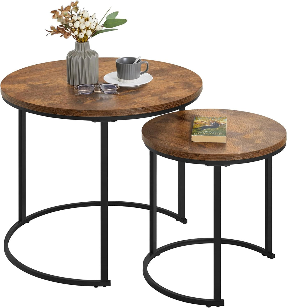 Yaheetech Small Round Nesting Coffee & Side Table Set of 2, Rustic Brown ...