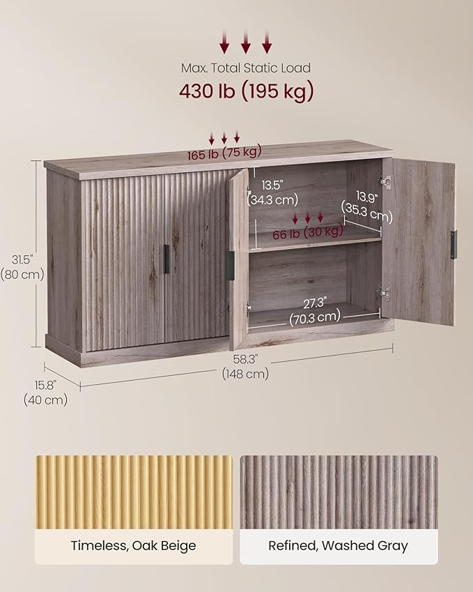 VASAGLE MAXE Collection - Buffet Cabinet, Console Cabinet, Sideboard with Adj...