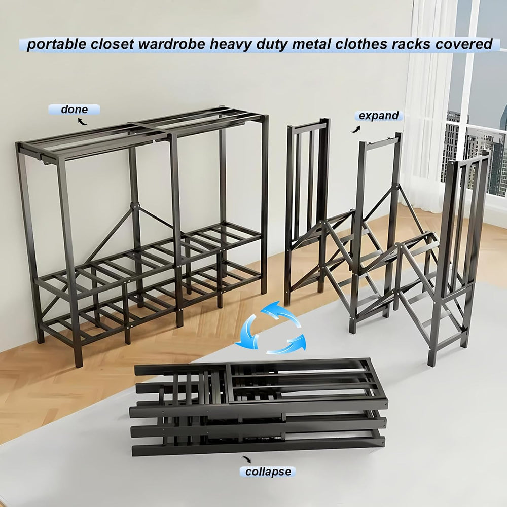 66.1in Heavy Duty Foldable Wardrobe with Cover, Load 1500lbs, grey