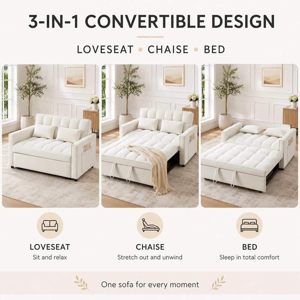 3 in 1 Pull Out Couch Bed, Convertible Futon Sofa Bed, Velvet Sleeper Lovesea...