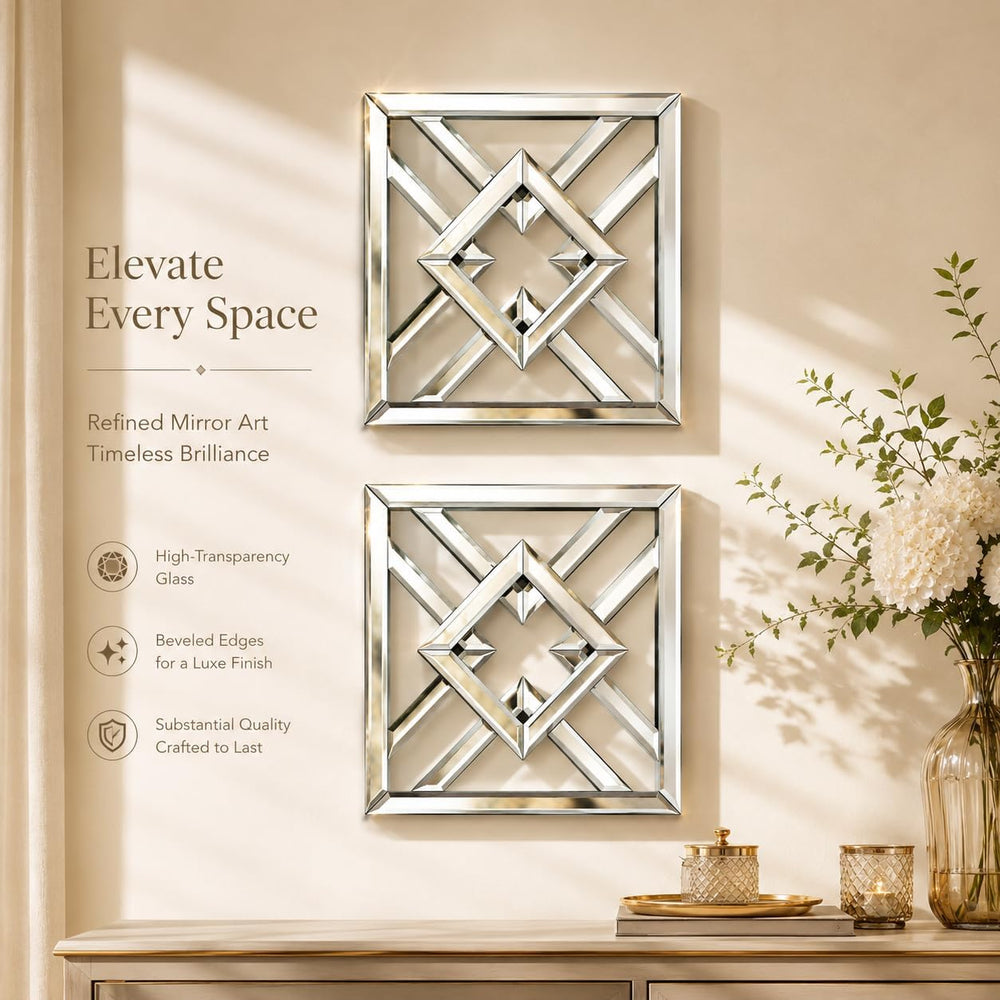Square Decorative Wall Mirror 12 x 12 Inch, Silver Frameless Mirror Wall Deco...