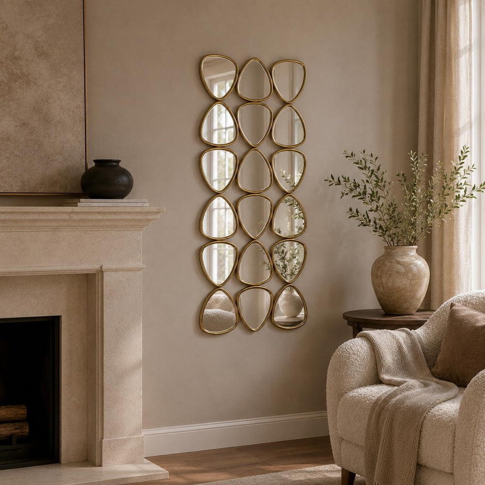 Large Geometric Decorative Wall Mirror, 47.2 x 23.6 in, Antique Gold