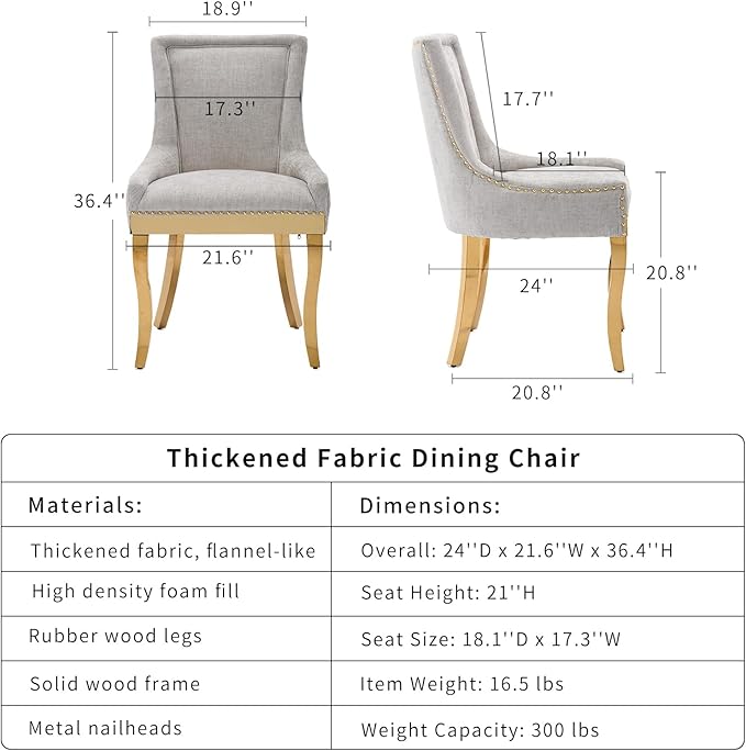 Dining Chairs Set of 4, Kitchen & Dining Room Chairs, Chenille Fabric Uph...