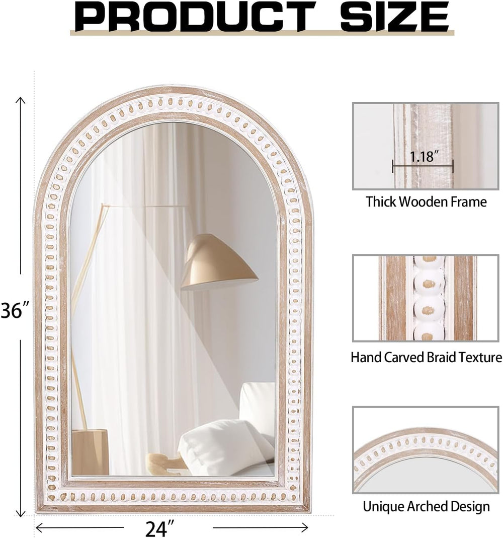 36x24 Inch Arched Wall Mirror, Rustic Farmhouse Arch Mirror for Bathroom