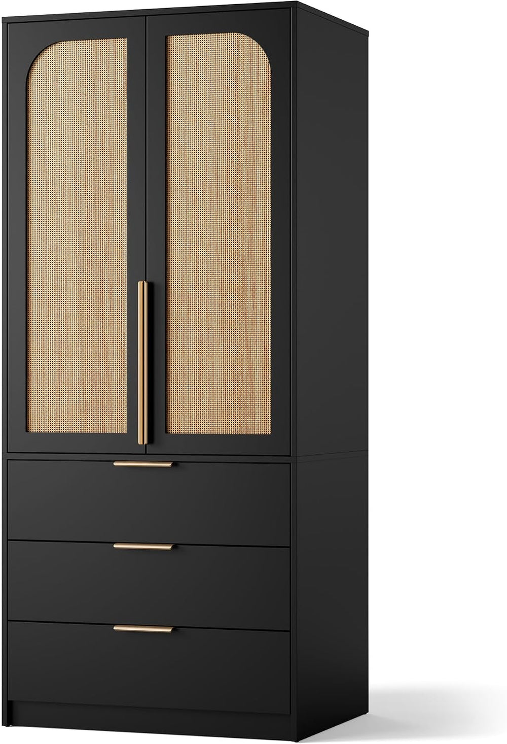 GarveeHome 70" Wardrobe Armoire Wooden Closet with 3 Drawers, Black
