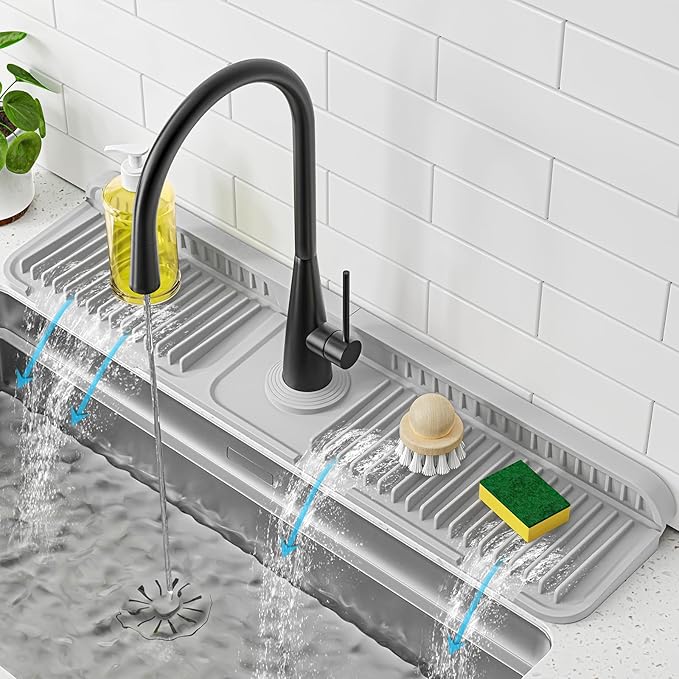 PoYang 24 inch Faucet Mat for Kitchen Sink Splash Guard, 7° Slope Silicone Sink by PoYang