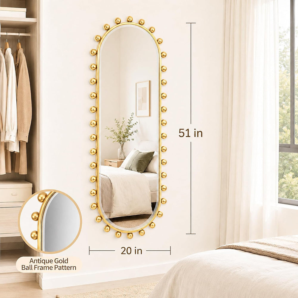 20"x51" Oval Full Length Wall Mirror, Antique Gold Vintage Frame