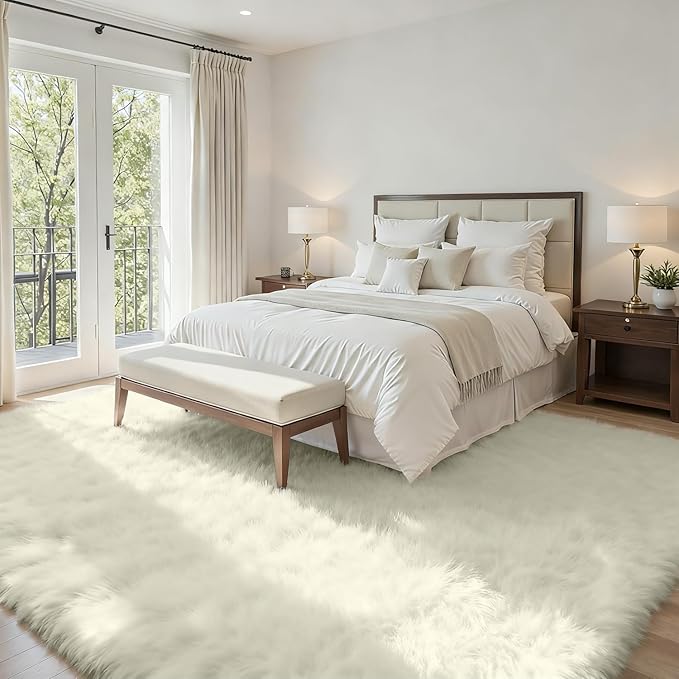 5x7 Area Rugs for Living Room Rug: Soft Fluffy Shag Cream White Rugs for Bedroom - Image 2