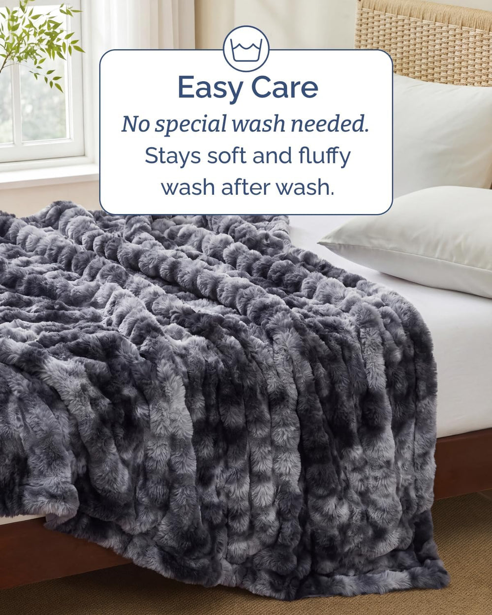 Faux Fur Throw Blanket - Queen Size Bubble Blanket - 90" x 90" Marb...