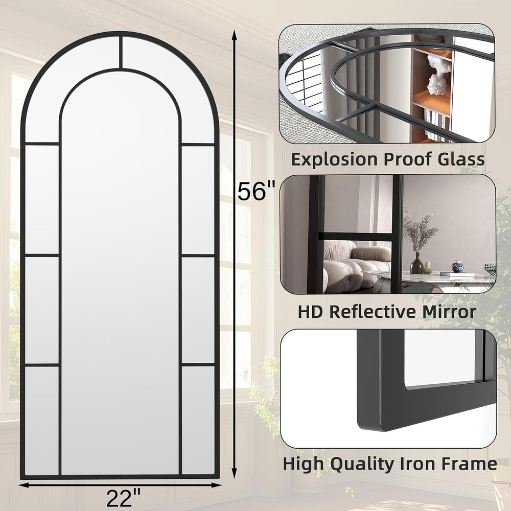 Arched Full Length Mirror, 56"x22" Large Window Floor Mirror, Farmh...
