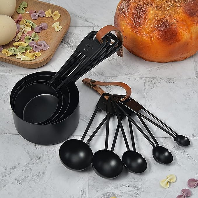 9PCS Black Stainless Steel Measuring Cups and Spoons Set, Heavy Duty Measuring - Image 8
