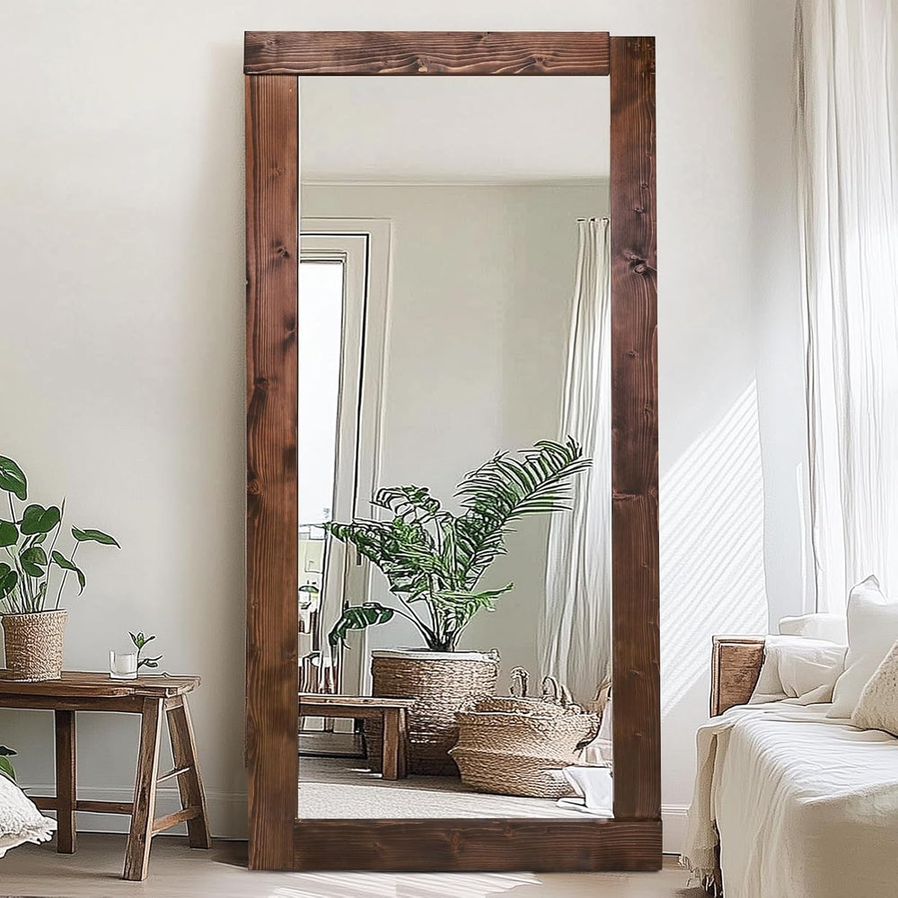 71x32in Full Length Mirror, Solid Wood Convex Frame, Brown
