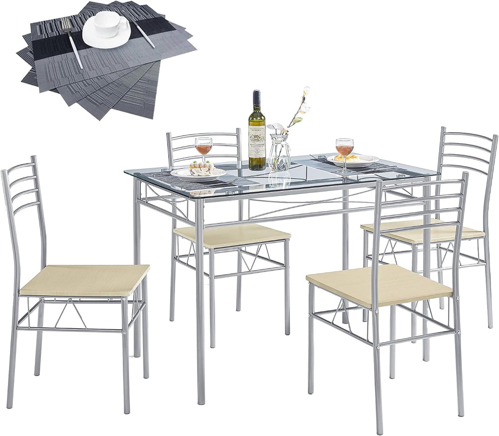 VECELO Kitchen Dining Room Table and Chairs 4, 5-Piece Dinette Sets, Space Sa...
