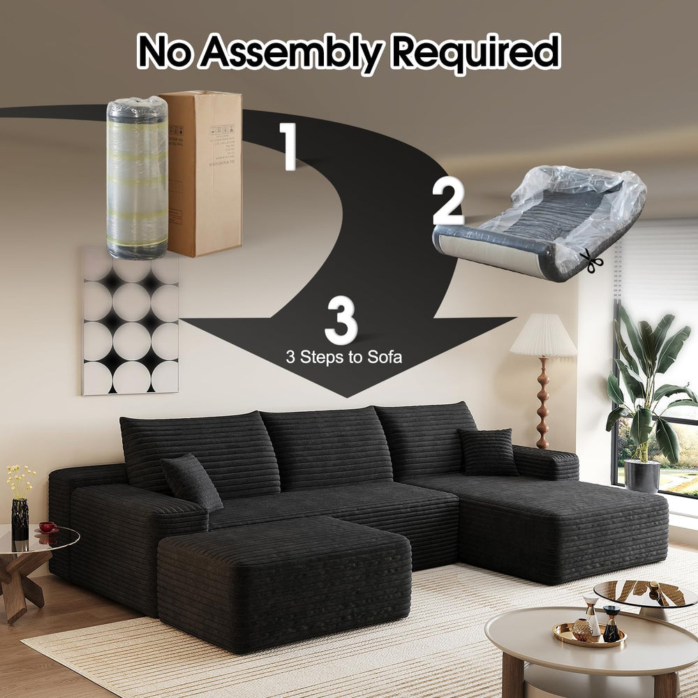 107.5" Comfy U-Shaped Sectional Modern Boneless Corduroy Couch with Chai...