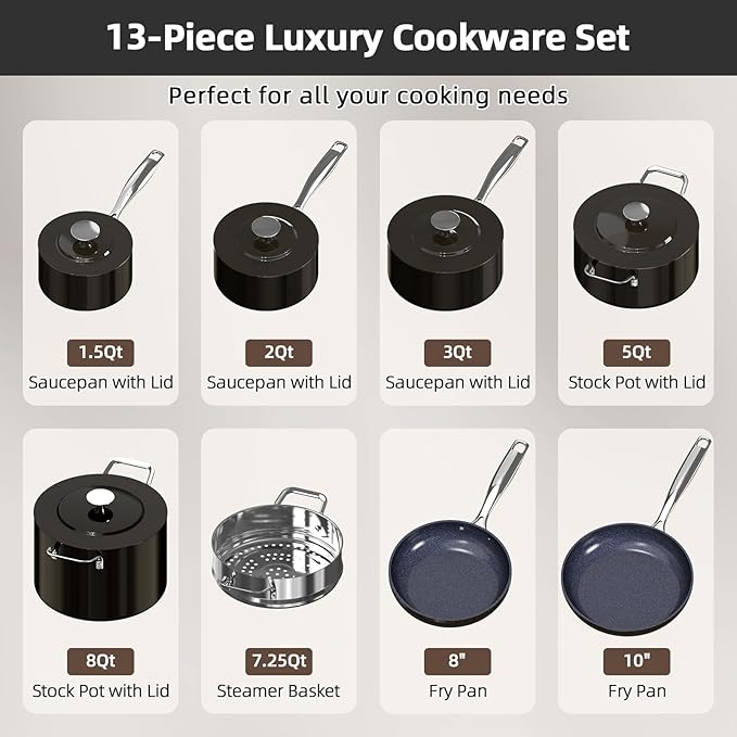 Nuwave Lux 13pc Forged Lightweight Cookware Set PFAS Free, Healthy G10 Duralon - Image 8