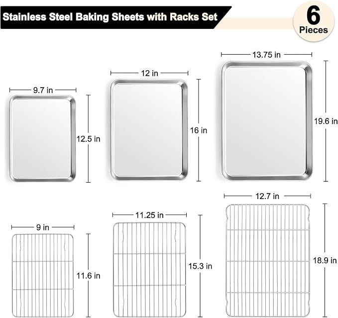 TeamFar Baking Sheet with Rack Set, 19.6/16/12.5 Inch Stainless Steel Cookie