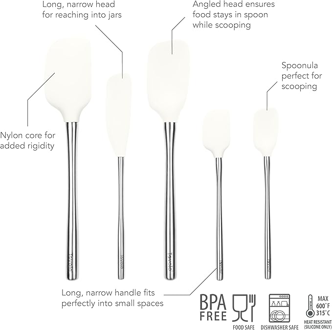 Tovolo Stainless Steel Handled Silicone Spatula Set of 5 White, Dishwasher Safe - Image 2