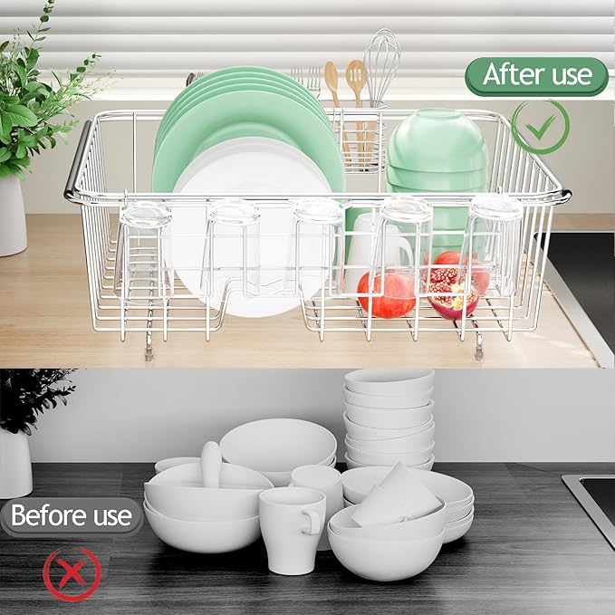 Fanbsy Dish Drying Rack in Sink, Extendable Stainless Steel Dish Drainers