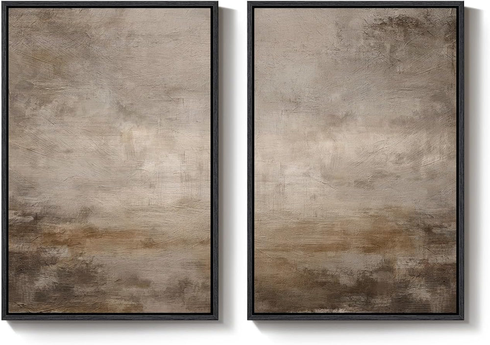 Large Framed Neutral Brown Abstract Wall Art for Living Room, 24x36 Inch